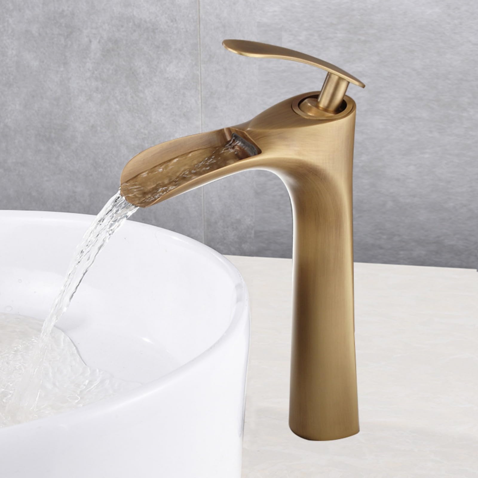 XJTNLB Wasserhahn Bad Wasserfall Hoch Schwarz Retro Waschtischarmatur Warm und Kalt Wasser Mischbatterien Bad Einhebel Wasserhahn Bad
