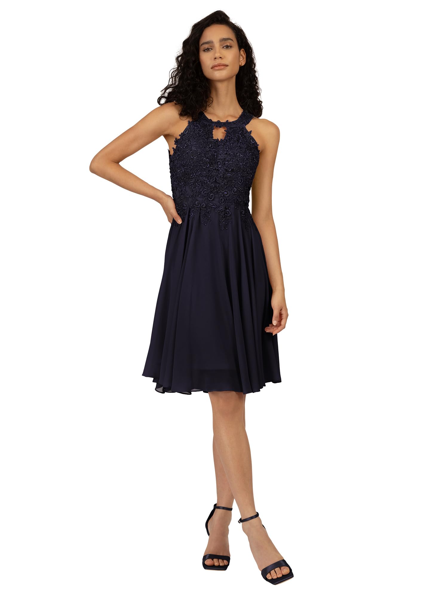 ApartFashion Damen Cocktailkleid, Crew Neck, knielanges Sommerkleid, ärmelloses Partykleid, weit ausgestellter Rock, Regular Fit, leichtes & bequemes Hochzeitskleid