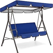 J&C Garden Swing Covers Waterproof 3 Seat Swing Replacement Cushions Cover Patio Swings Canopy Replacement Outdoor Swing Cover Set 2 Person 3 Seater Swing Canopy with Cushion CoverBlue, 77in
