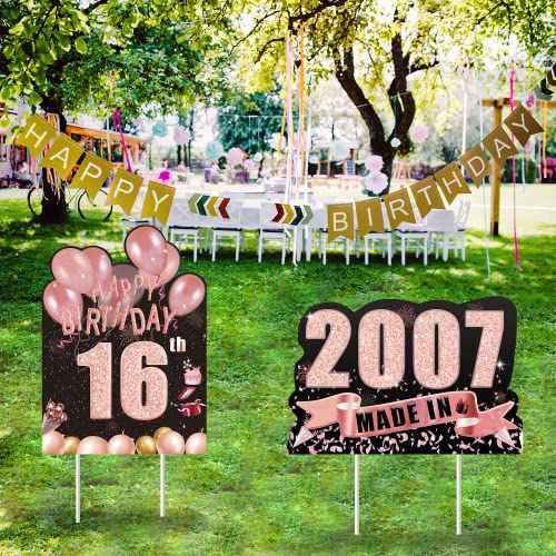 16Th Birthday Yard Signs, 2Pack Rose Gold 16Th Birthday Decorations, 16Th Birthday Sign, Lawn Sign Party Supplies, Birthday Decorative Yard Signs, Happy 16Th Birthday Yard Decoration With Stake #TOP4