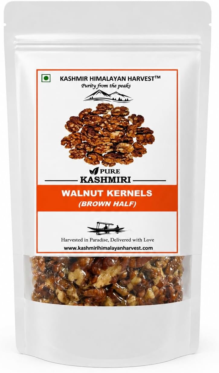 Kashmir Himalayan Harvest Kashmiri Walnut Kernels-400g (Pack Of 2) Brown Half Kernels | Akhrout Giri | Crunchy Walnut Halves | Vaccum Packed | Without Shell | Light Amber | Sharbati Giri | 100% Natural Dry Fruits