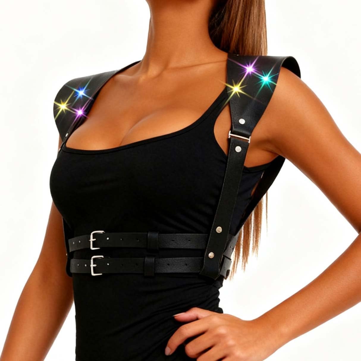 CLOACE LED Leather Harness Belt Black Light Up Fashion Rave Body Accessories for Women