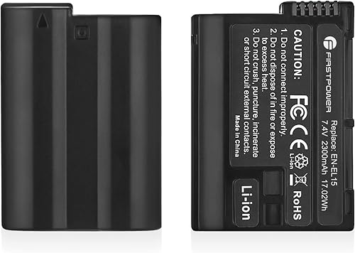FirstPower EN-EL15EN-EL15aEN-EL15b Batería compatible con Nikon Z5 Z6 Z6II Z7II D750 D850 D500 D7000 D7500 D7100 D7200 D600 D610 D800 D800 D800 10 1