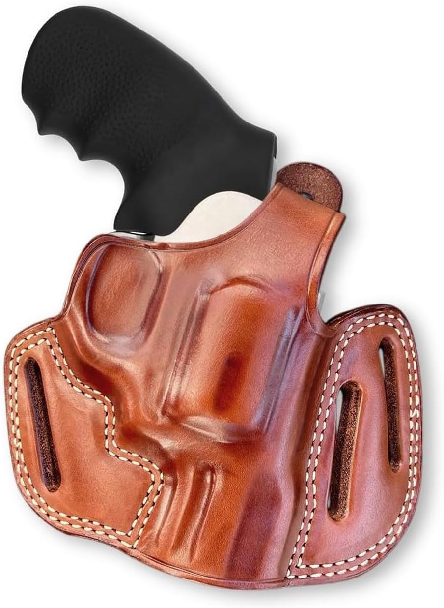 Masc Premium Leather Three Slot OWB Pancake Holster with Thumb Break Fits, King Cobra Carry 357 Mag 6RD 2-inch, Right Hand Draw, Brown Color #1644#