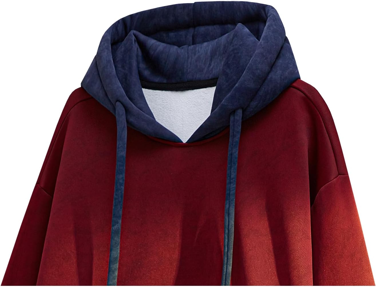 GURUNVANI Men's Oversized Tie Dye Hoodie Sweatshirt Contrast Color Long Sleeve Casual Streetwear Hooded Pullover