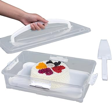 Plastic Cake Carrier and Cupcake Holder with Lids,Portable Stackable Cupcake Dessert Storage Container for Full Size 14x9 Cake Box Or Storing 12 Cupcakes Tray