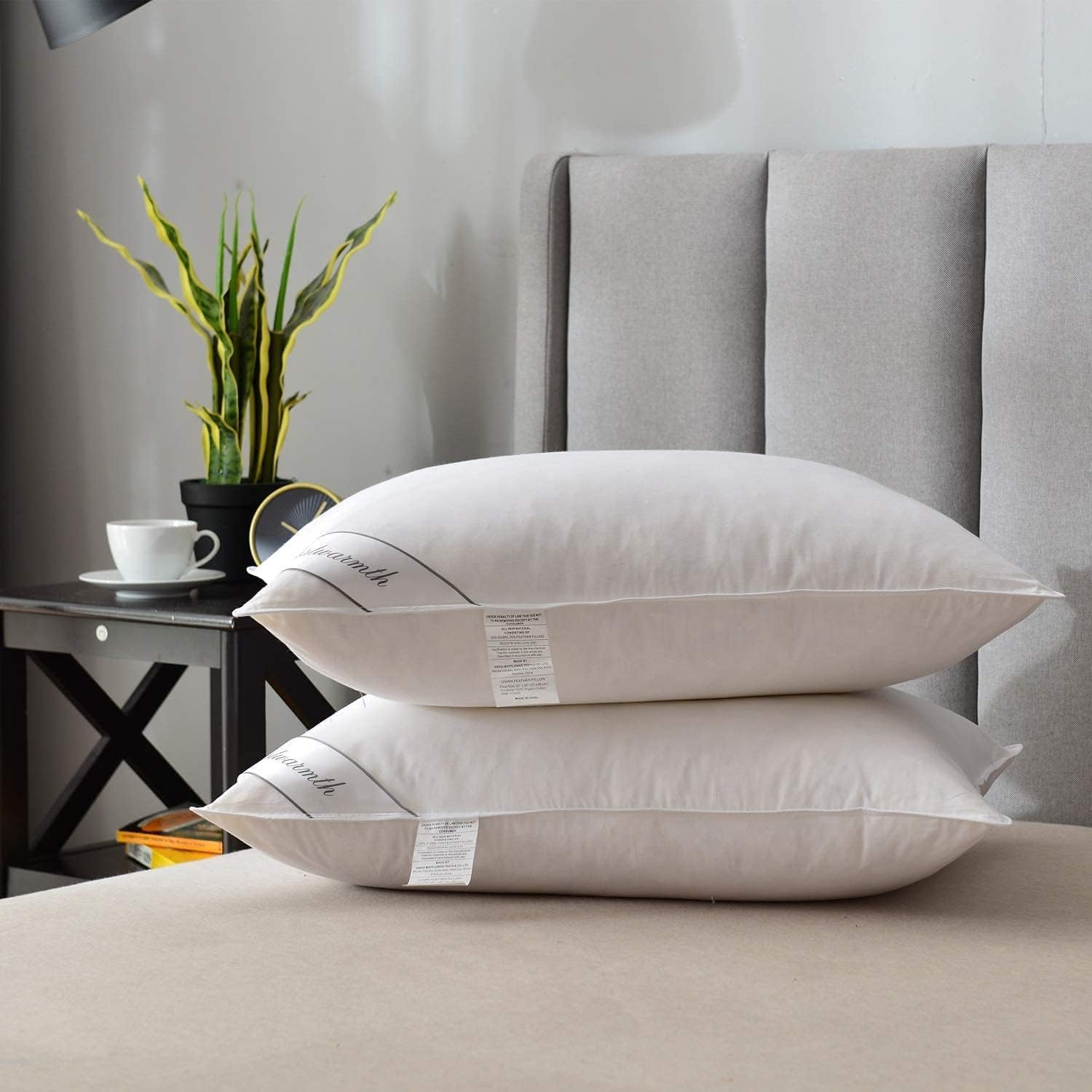Eastwarmth King Size Natural Goose Down Feather Pillows for Sleeping,Hotel Pillows for Side and Back Sleeper,100% Cotton Cover Set of 2