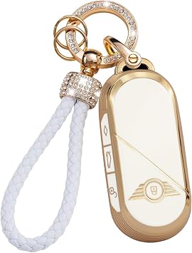 ontto Key Fob Protector Soft TPU Key Cover Compatible with Mini Countryman Cooper One 2023 2024 Full Cover Key Case with PU Leather Keychain Classy and Durable Car Key Housing,Beige