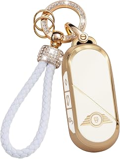 KUNIO TPU Smart Key Fob Cover Fit for BMW Keychain with Sparkly Rhinestones White