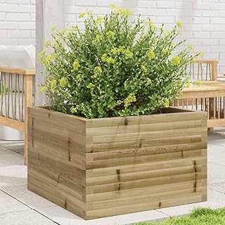 Brown Pressure Treated Pinewood Garden Planter with Enhanced Drainage and Rustic Style for Outdoor Flowers Herbs and Veggies Durable Construction Spacious Square Design