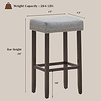 Vista 32 de ERGOMASTER Taburetes de bar, 29 pulgadas, modernos taburetes de sillín de madera, caqui/marrón, juego de 2