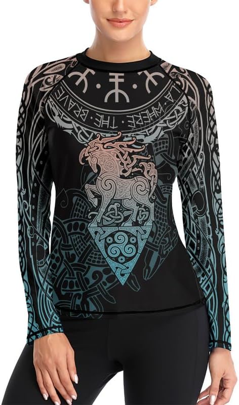 Viking Women's Rash Guard Shirts Long Sleeve Compression Fightwear Tops for BJJ MMA