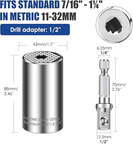 Miniatura 2 de Juego de llaves universales (0.433-1.260 in 0.276-0.748 in) Super Socket para desenroscar cualquier perno Kit de herramientas de llave universal