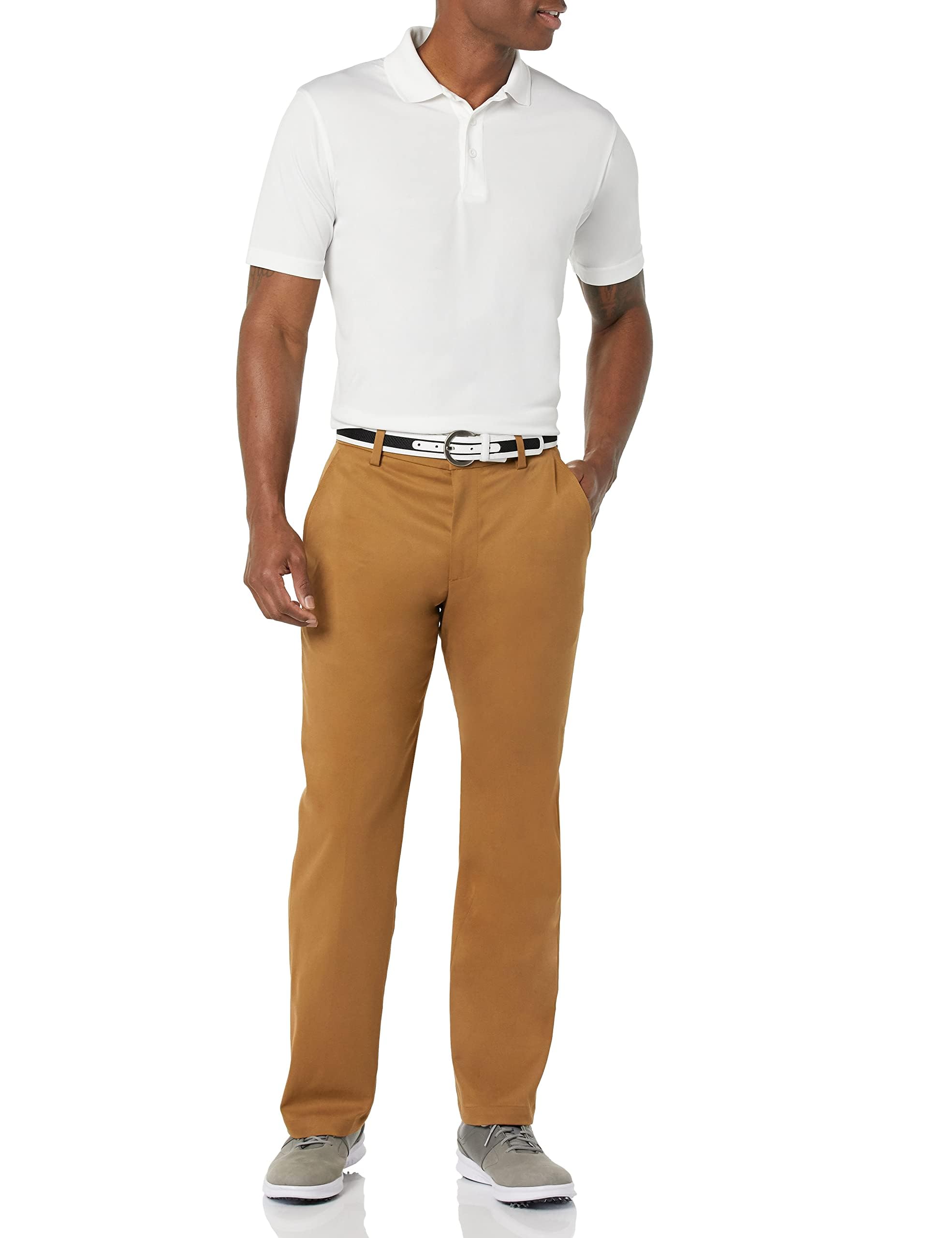 Amazon Essentials Pantalón de Golf Elástico de Ajuste Clásico - colores interrumpidos Hombre, Marrón Caqui Claro, 30W / 32L
