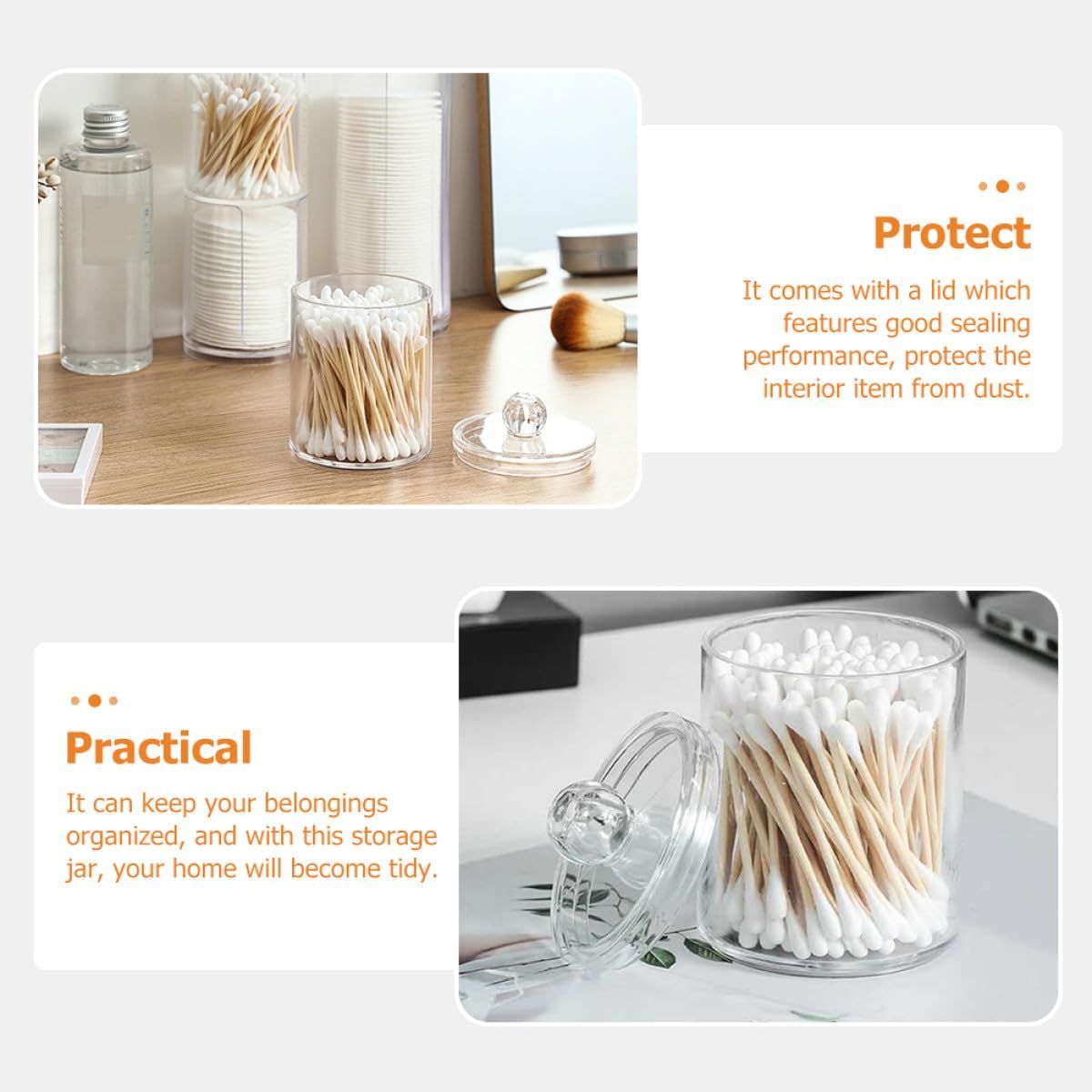 OSALADI Transparent Cotton Ball Storage Jar with Lid Compact Apothecary Style Cotton Swab Organizer for Bathroom Dustproof Container and Rounds Space-saving Bathroom Accessory