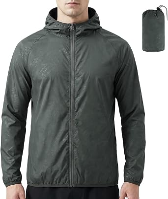 Mens Waterproof Jackets Lightweight Rain Jacket Packable Hooded Rain Coats Fast Dry Raincoat Windproof Shell Jacket Windproof Raincoat Solid Color Pullover Top for Travel Running Hiking Camping