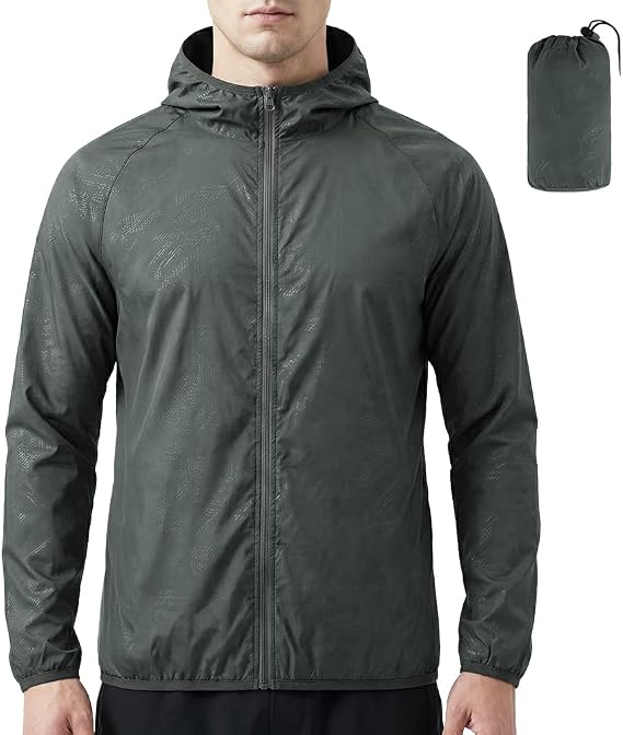 Mens Waterproof Jackets Lightweight Rain Jacket Packable Hooded Rain Coats Fast Dry Raincoat Windproof Shell Jacket Windproof Raincoat Solid Color Pullover Top for Travel Running Hiking Camping
