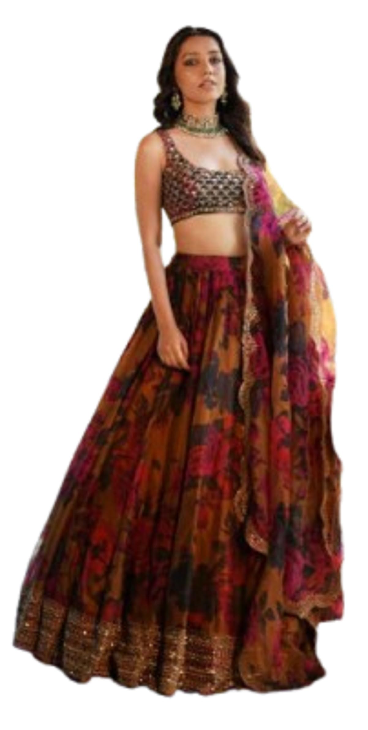 royalstyle Lehenga Choli For Women's And girls Floral printed Embroidery Work Silk Lehenga Choli For Special traditional Orange Colour navratri Red-picture-20