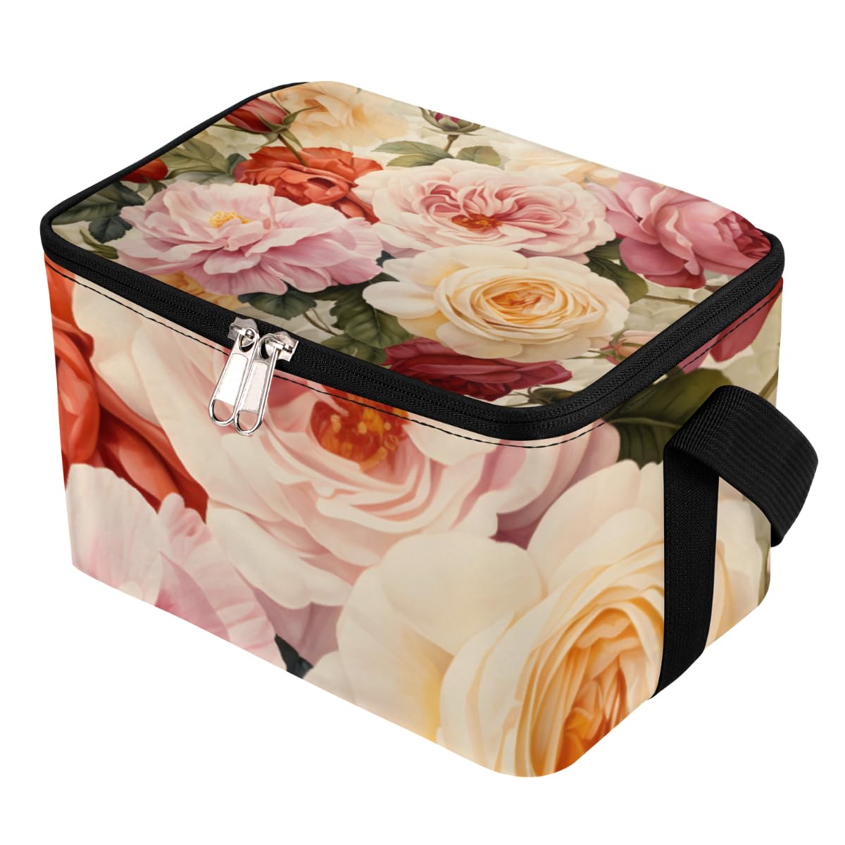 GzLeyigou Lunch Bags for Women Men 9 Cans,Roses Floral Hot & Cold Food Delivery Bag Insulated Grocery Bag Insulated Lunch Box Beautiful Flowers Cooler Bag for Office Work Picnic Beach
