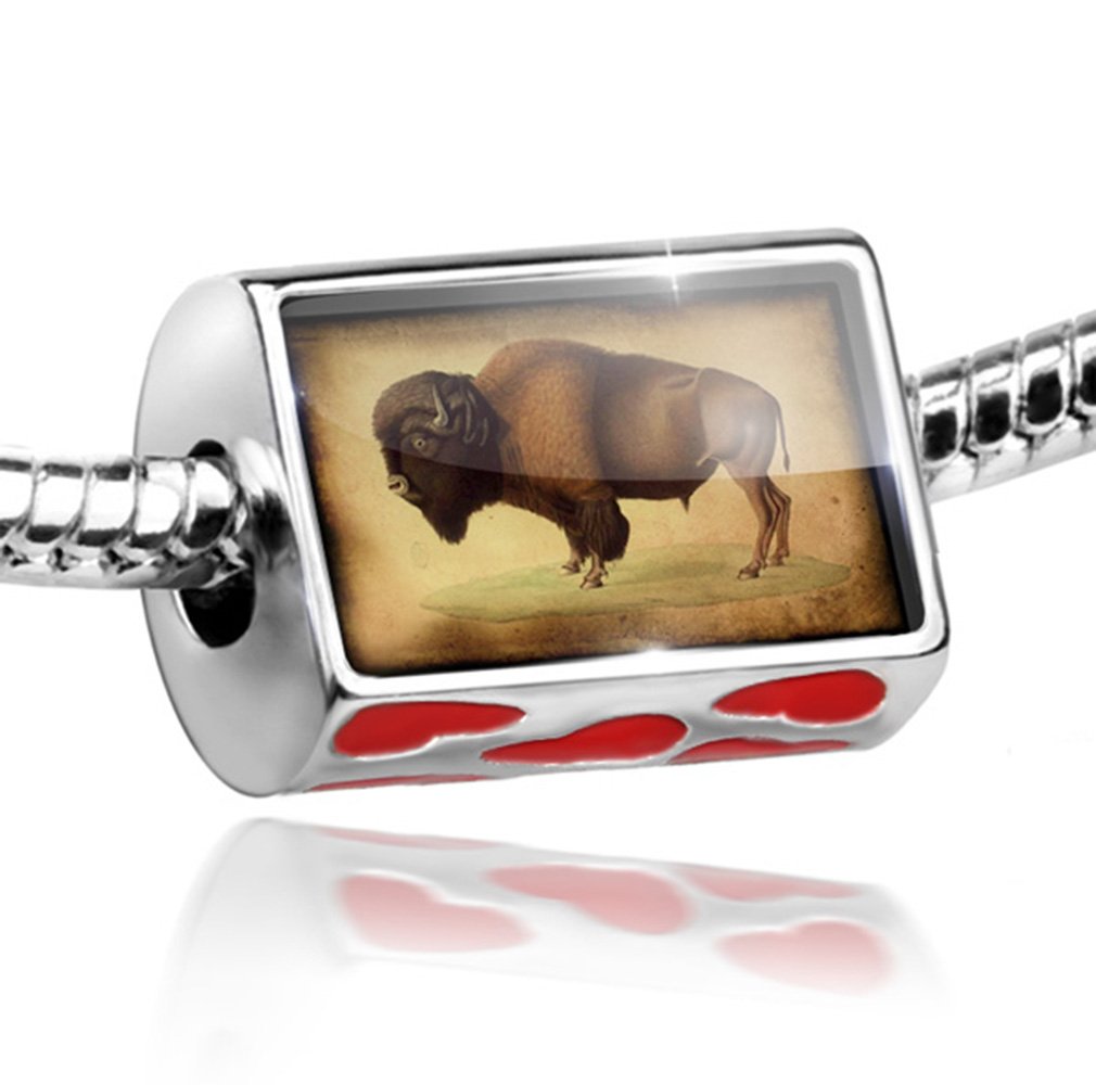Bead with Hearts Bison, Buffalo - Charm Fit All European Bracelets