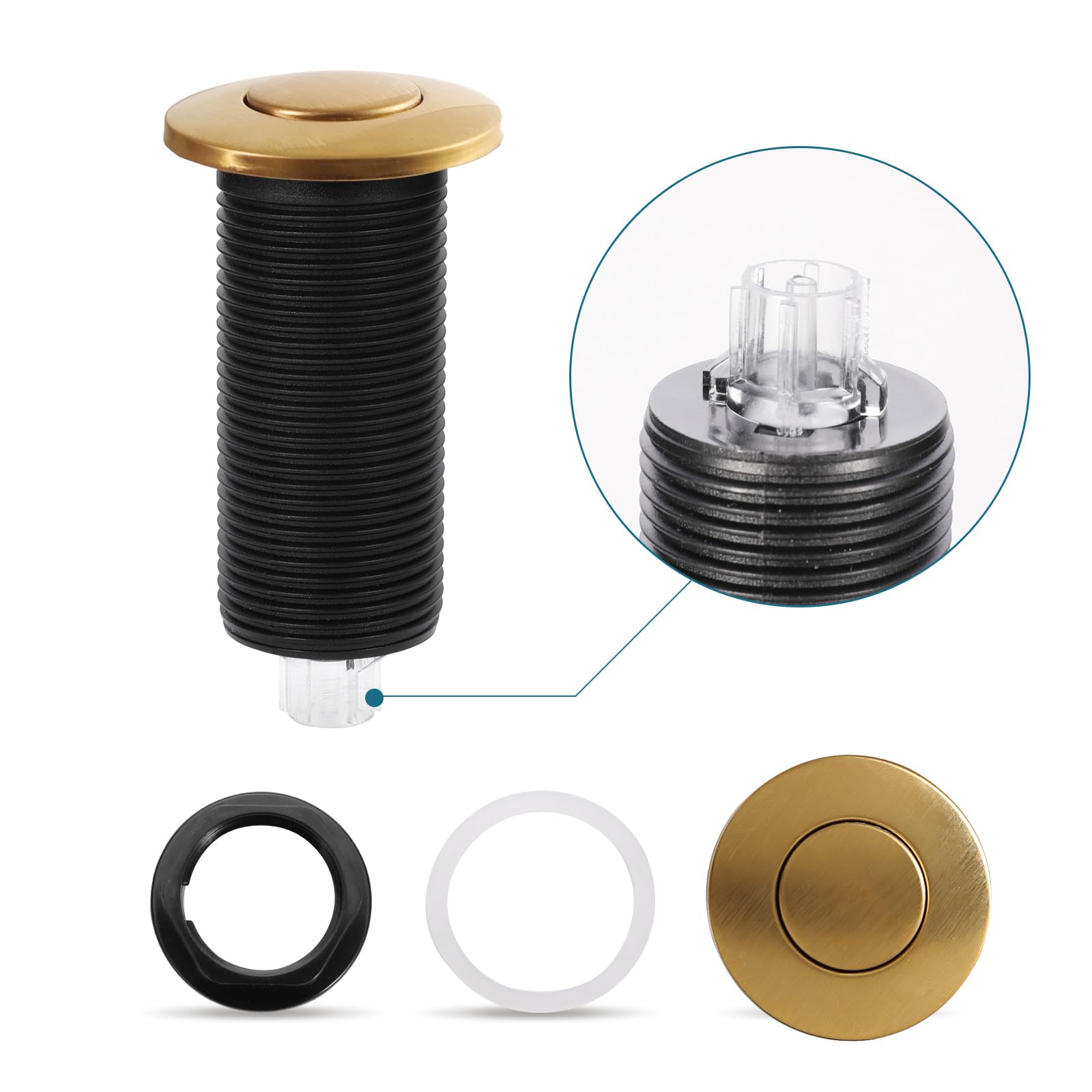 RQYEKDO Interruptor de aire de 6.35 cm para triturador de basura, parte superior larga de acero inoxidable cepillado níquel largo para eliminación de alimentos y residuos, botón de aire de