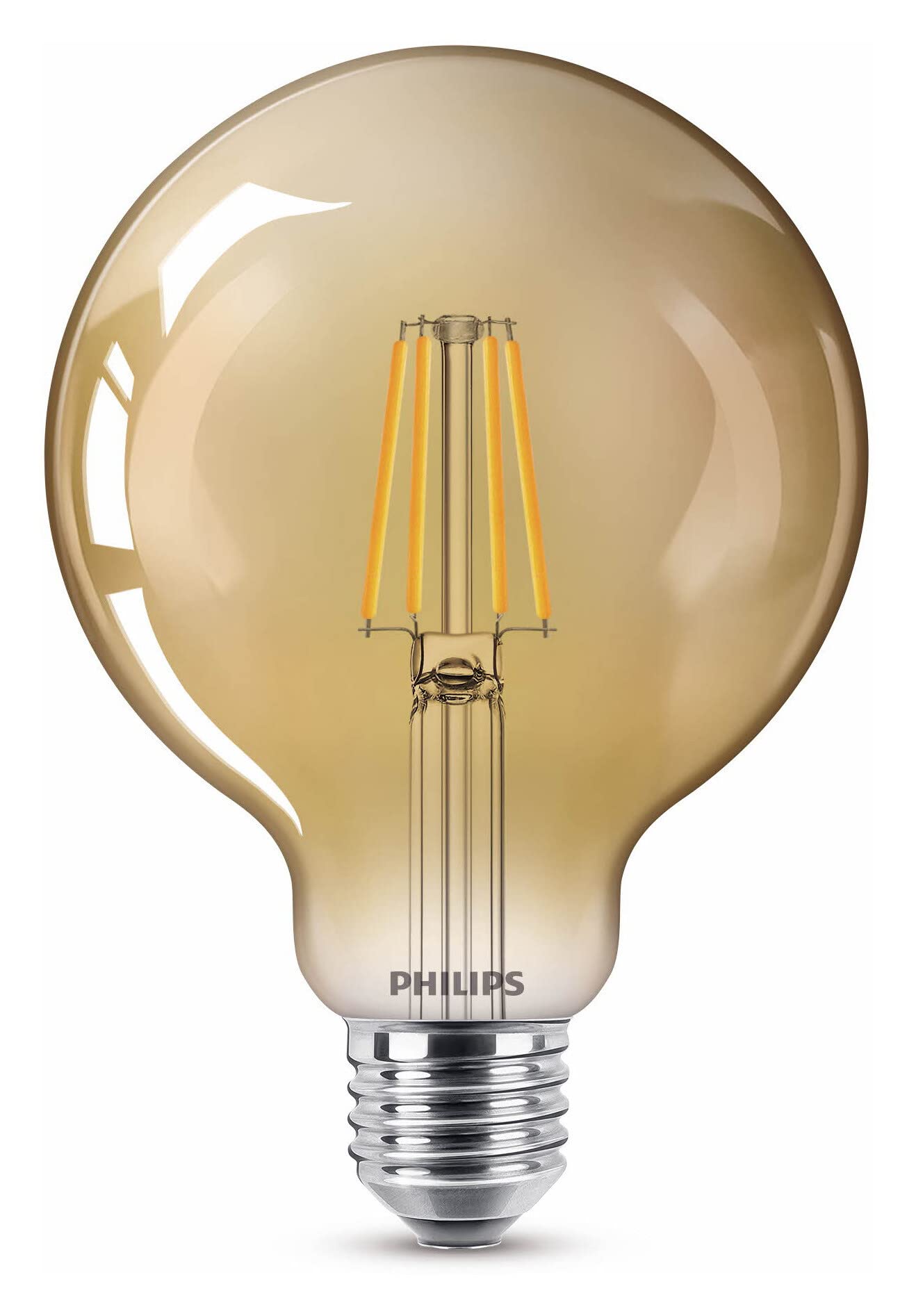 Philips LED Vintage Lampe E27 – 40W, Dimmbar, Goldene Globe-Form, EyeComfort, Langlebig