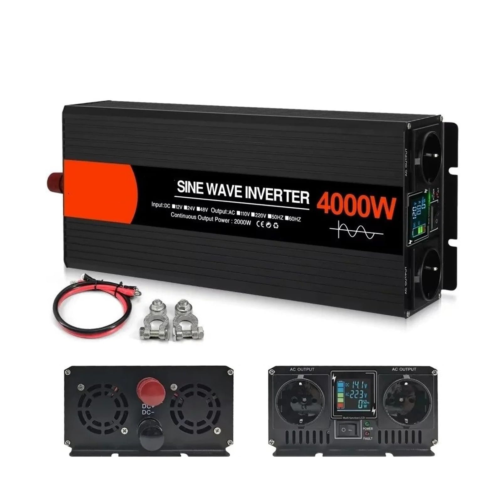 Inversor Potencia Convertidores Voltaje Coche Convertidor Voltaje 4000W 5000W 6000W Onda Sinusoidal para Pura Doble Enchufe CC 12V 24V 48V Ca 220V Convertidor
