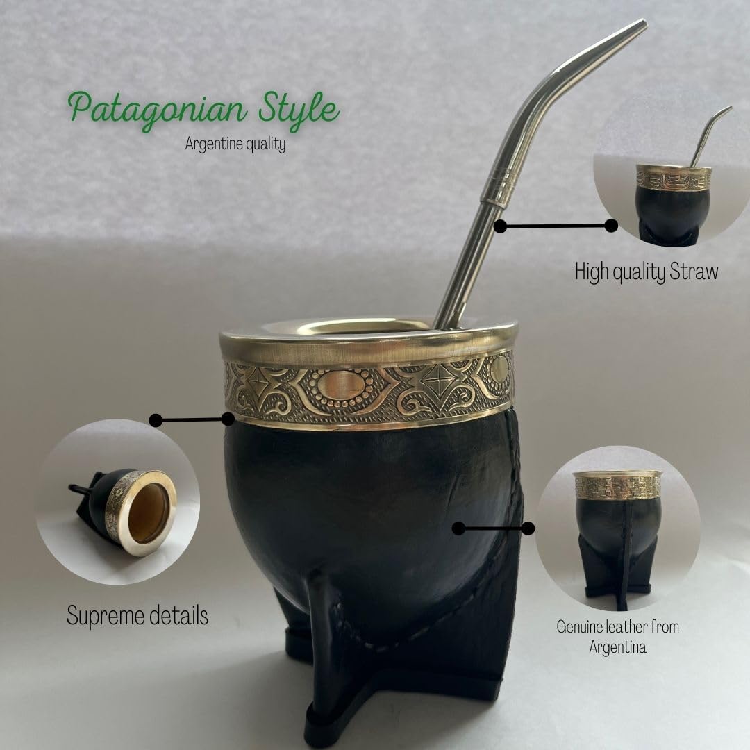 Mate Imperial Argentino, With Straw Tea Gourd Mug One Bombilla Mate (Straw), Wrapped Handmade Leather, Includes Premium Packaging (Brown) - Image 8