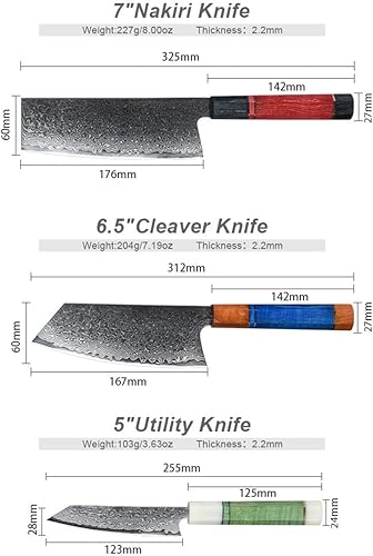 Miniatura 7 de Juego de cuchillos de cocina de Damasco de 3 piezas, cuchillos de cocina profesionales de damasco, hoja afilada de acero inoxidable de alto carbono,
