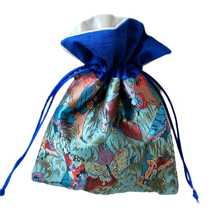 Only My Live Home Patchwork Large Drawstring Jewelry Pouches Packaging Bags, Chinese Silk Brocade Pouch, Long Necklace Bracelets Storage bags (blue (2 Pcs, W 5.92 x H 7.5 inch about)