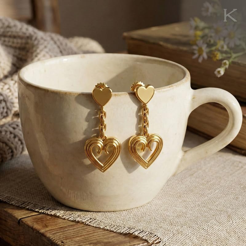 Image of Kisna 9 /14 /18 KT Sway Heart Yellow Gold Earring For Women