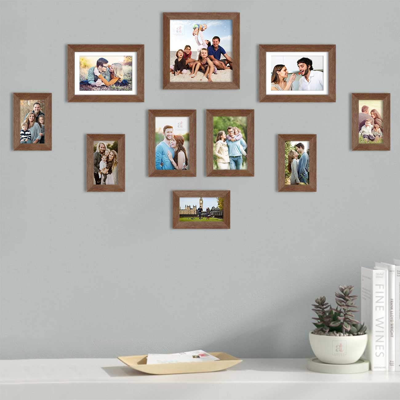 Art Street Set of 10 Brown Wall Photo Frame, Picture Frame for Home Decor (Size -4x6, 5x7, 6x8,8x8 Inchs)