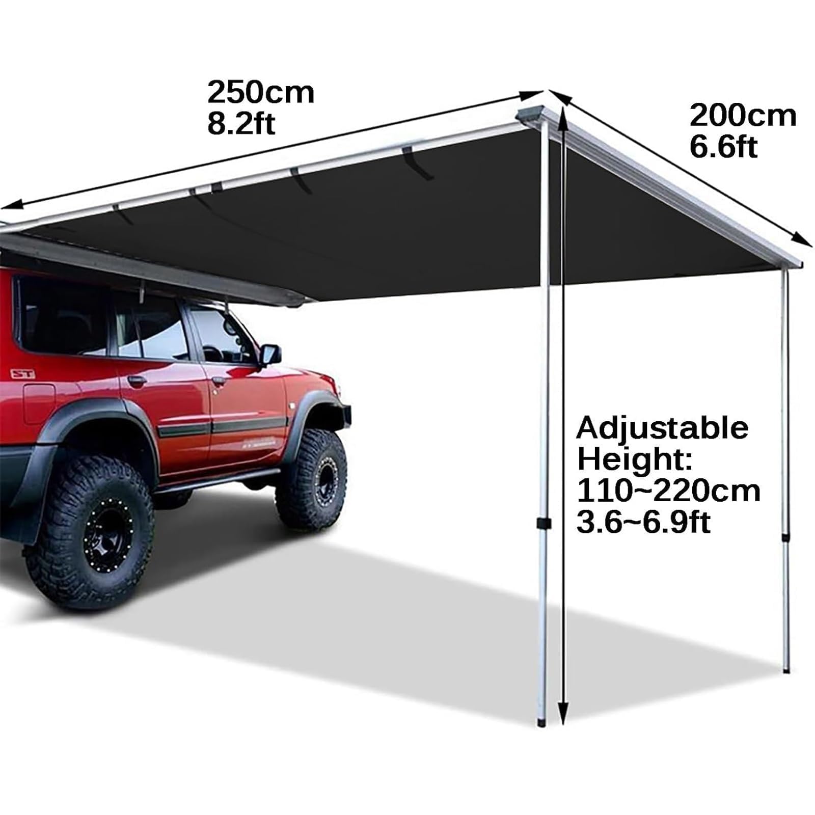Tenda laterale per auto con borsa per il trasporto, parasole impermeabile per campeggio, camion, furgoni, SUV, portapacchi 200 x 250 cm