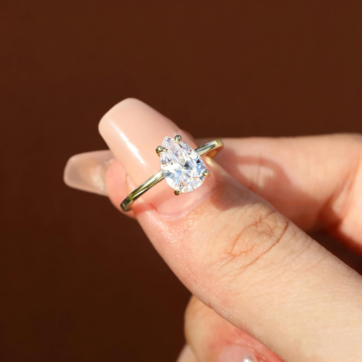 Dulin 1ct/2ct/3ct Teardrop Cubic Zirconia Engagement Ring for Women 14K Gold Plated 925 Sterling Silver Wedding Ring Promise Gift for Christmas Valentine's Day Birthday Gift for Her