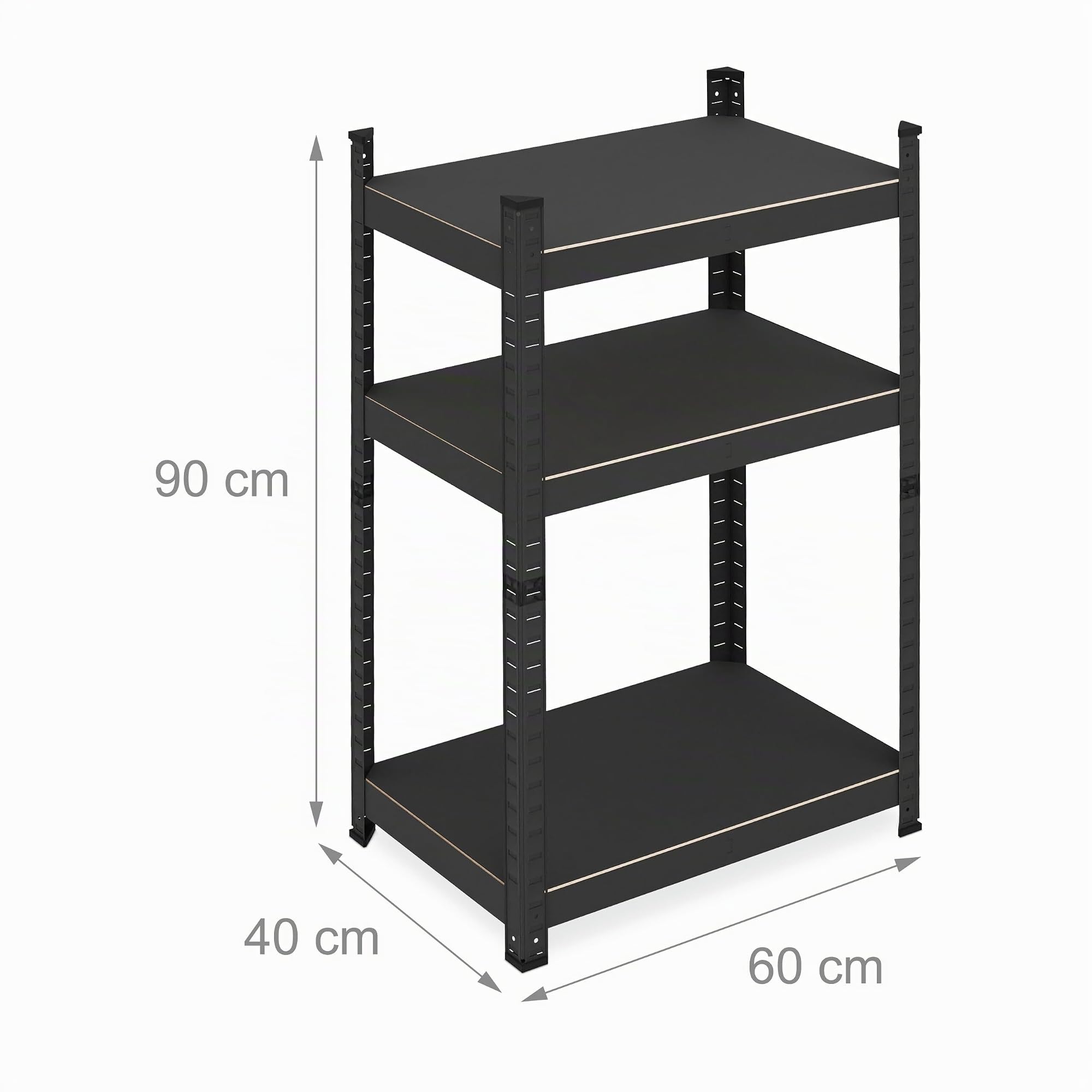 Relaxdays Étagère à Charge Lourde, HxLxP: 90x60x40 cm, 750 kg, 3 Niveaux, Acier, pour Cave, Garage, à emboîter, Noir