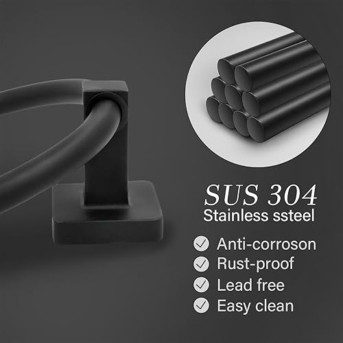 Miniatura 2 de Toallero para pared de baño, toallero negro mate, toallero de mano de acero inoxidable resistente para baño, cocina (negro)