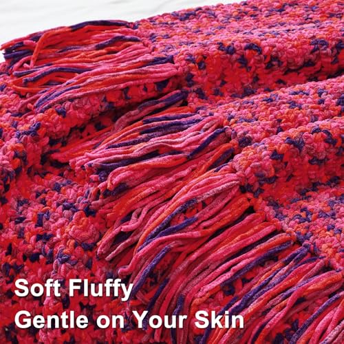 Image of #6 Super Bulky Blanket Yarn for Crocheting - 4 Skeins(Each 10.5oz /300g, 220yds /201m), Chunky Chenille Thick Plush Big Soft Yarn for Crocheting Knitting Blankets, Orange & Rose & Purple