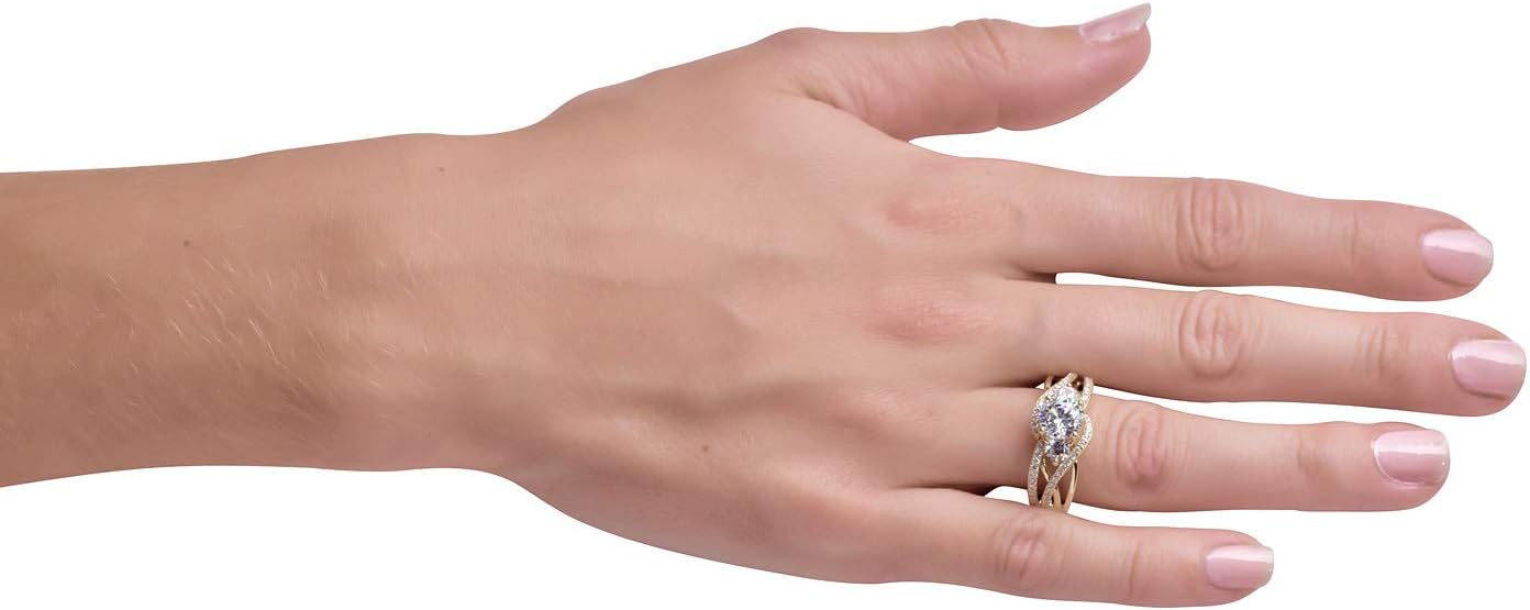 AVORA 10K Yellow Gold 1.25 Carat Simulated Diamond CZ Interlocking Wide Split Shank Engagement Wedding Anniversary Ring