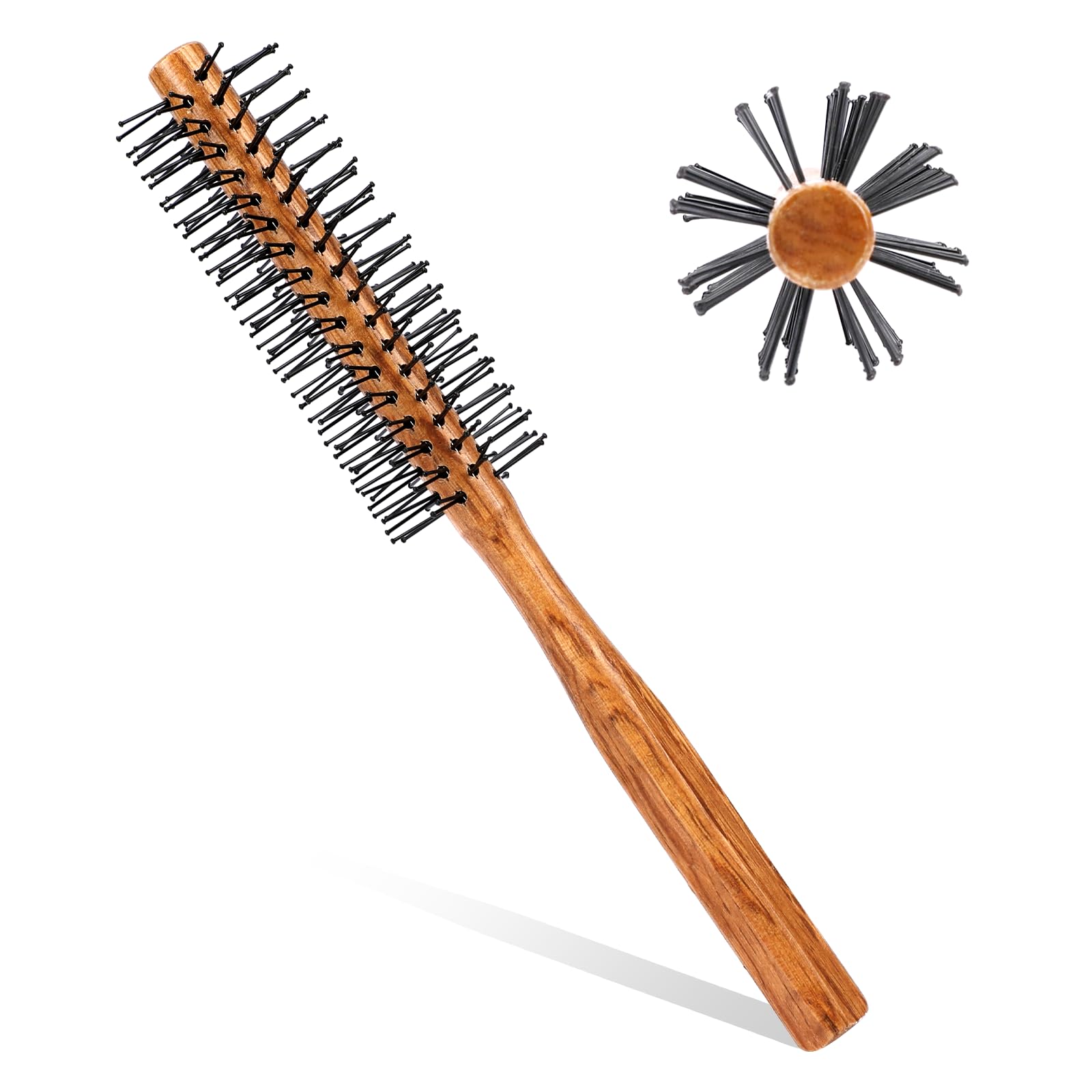 2 Kleine Rundbürsten Zum Föhnen – Mit Nylonborsten & Holzgriff, Für Volumen, Locken & Bart-Styling