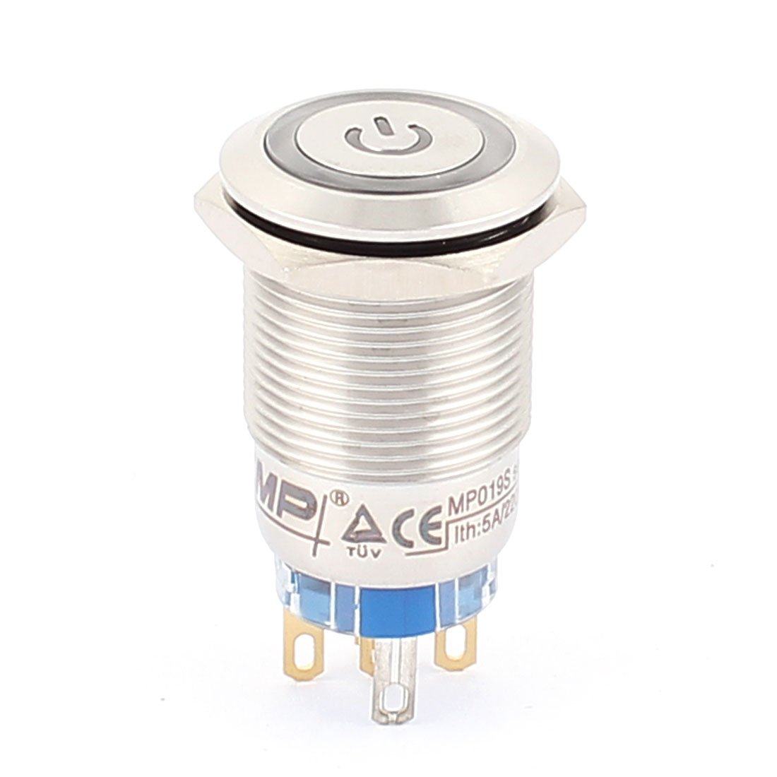 Aexit 12V 19mm Wall Switches Dia White LED Lamp Momentary Metal Power Switches Pushbutton Switch