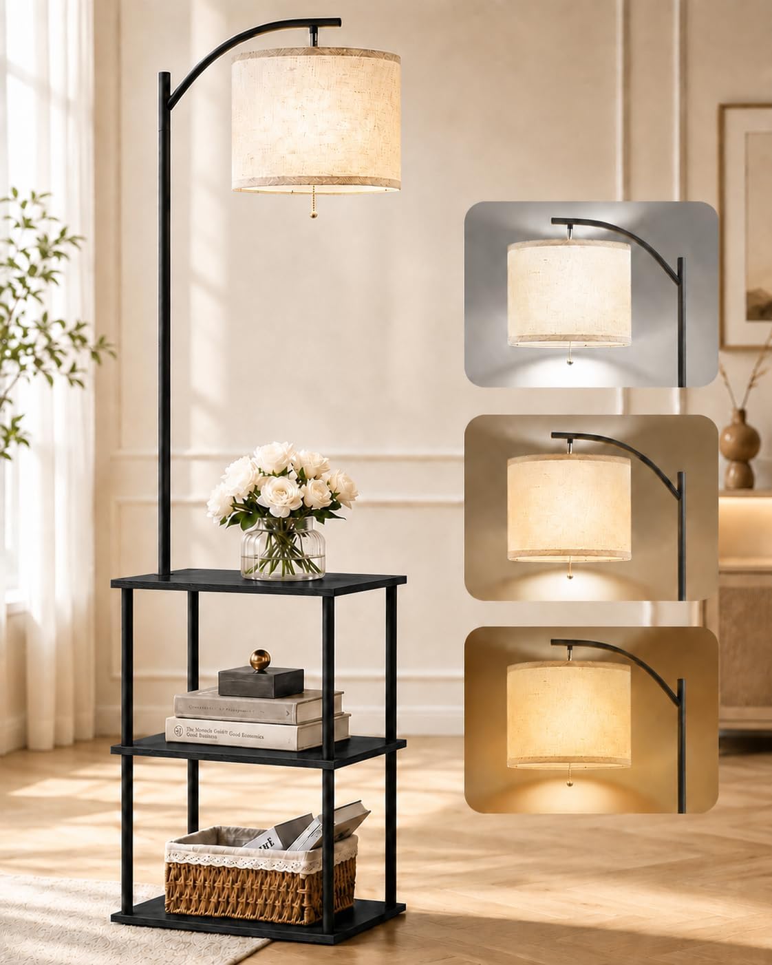 Floor Lamp with Table, Side Table for Living Room, 3 CCT 9W LED Bulb thumbnail