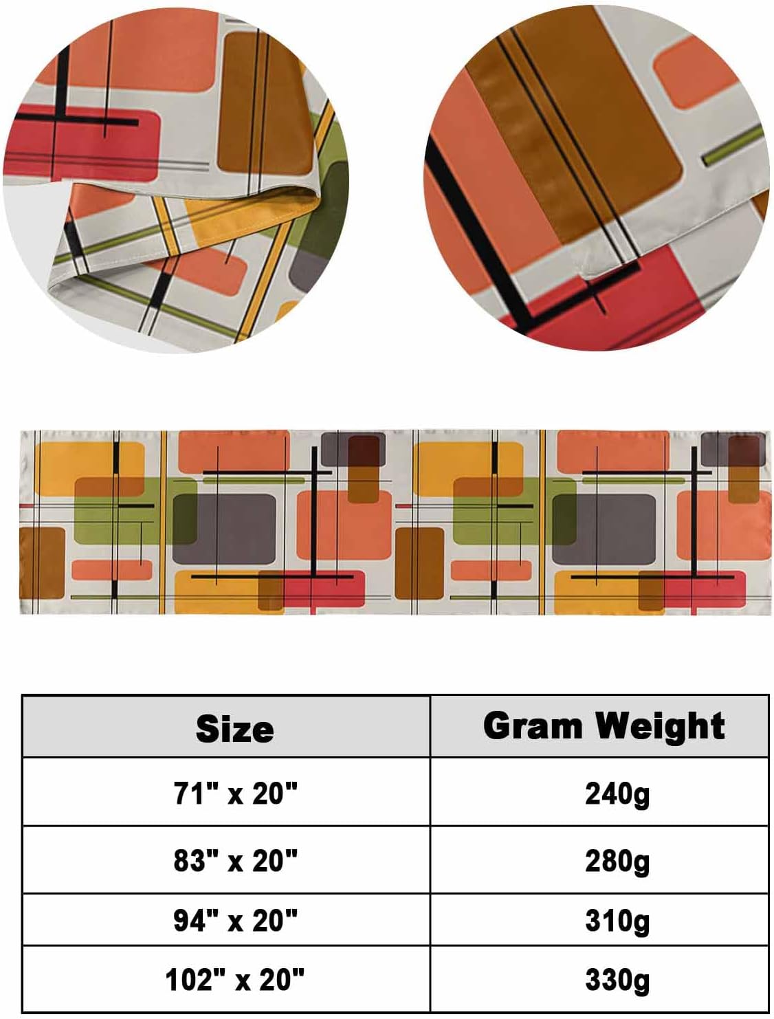 Green Orange Geometric Bed Runner Scarf King Size, Modern Abstract Art Luxury Luxury Bed Throw Runners & Scarves for Twin Full Queen King Foot of Bed, Bedroom Hotel Wedding Room Decoration, 94"x20"