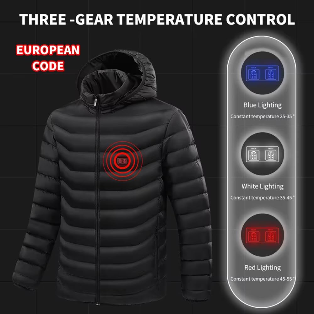 Chaqueta Térmica para Hombre Mujer Abrigo Inteligente Dual Control Capucha Desmontable Ideal para Ropa de Invierno