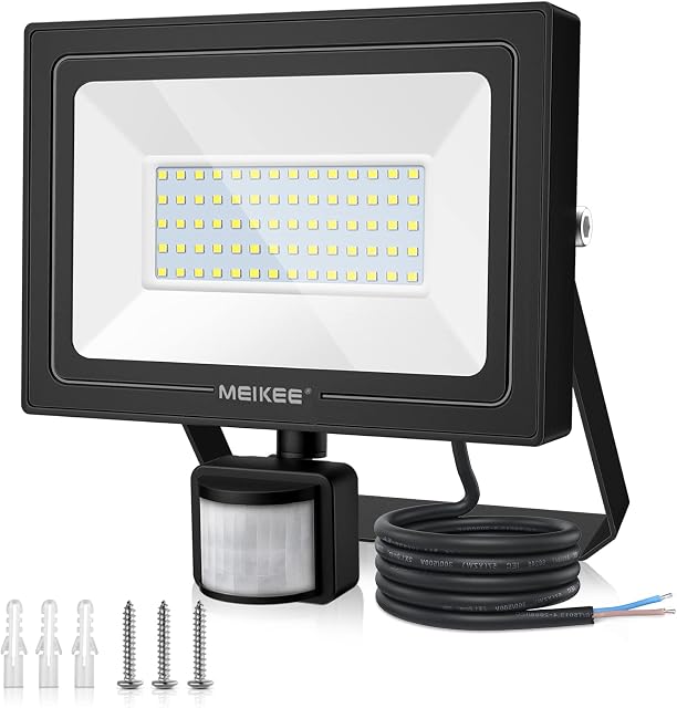 MEIKEE Security Lights with Motion Sensor, 60w Led Sensor Outdoor Light, IP66 Waterproof Security Lighting Super Bright LED PIR Floodlight for Garden, Car Park, Daylight White