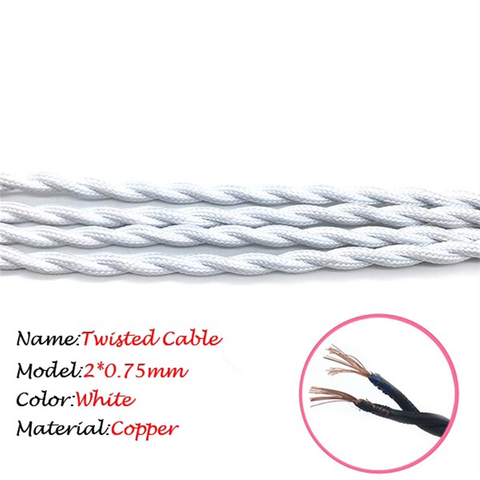 fili, Stile Cavo elettrico intrecciato decorativo lampada tessile(White,10Meter 18 AWG)
