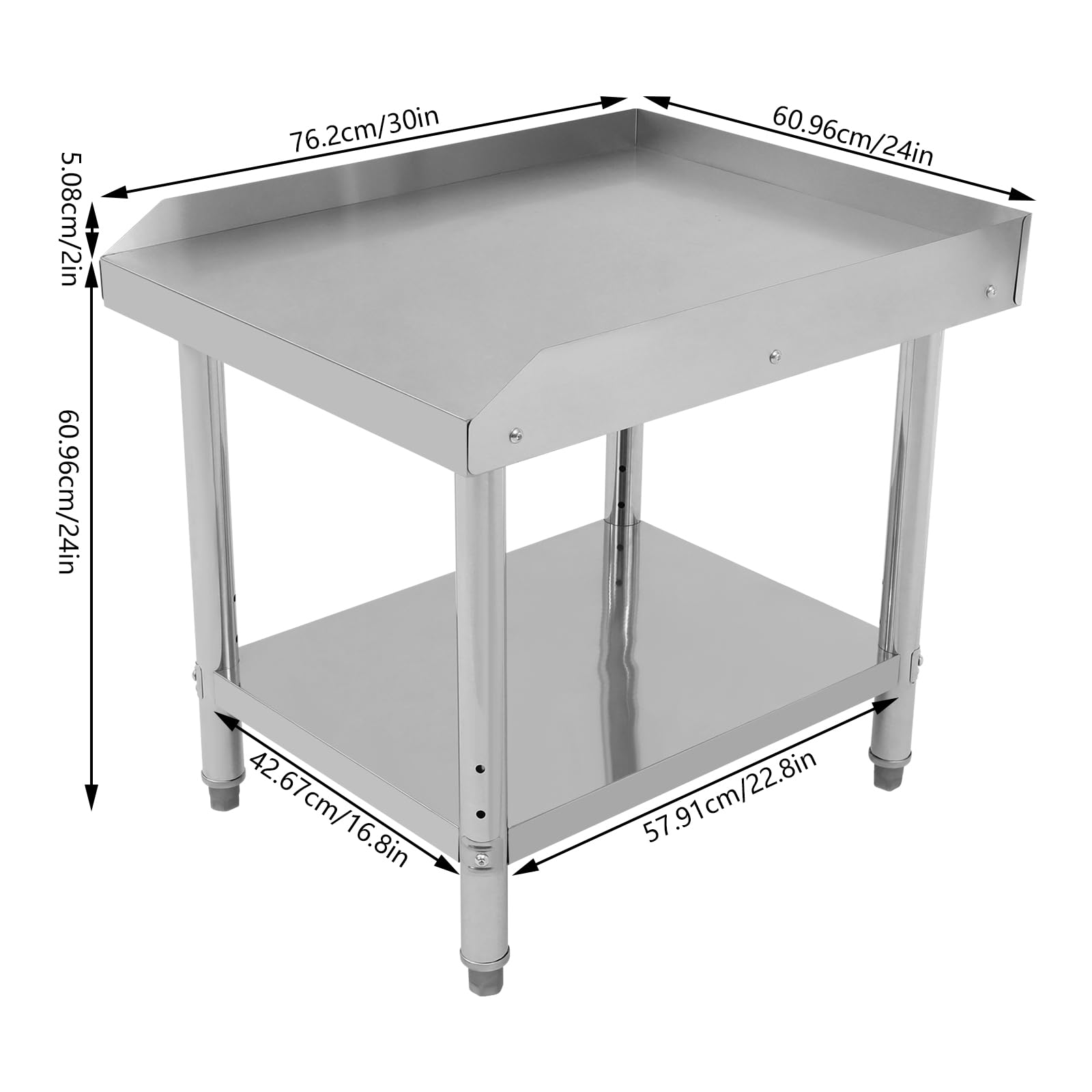 mignonnememe Stainless Steel Work Table Commercial Kitchen Prep Table Adjustable Island Table with Undershelf for Restaurant Home Hotel (24 * 30 * 26in)