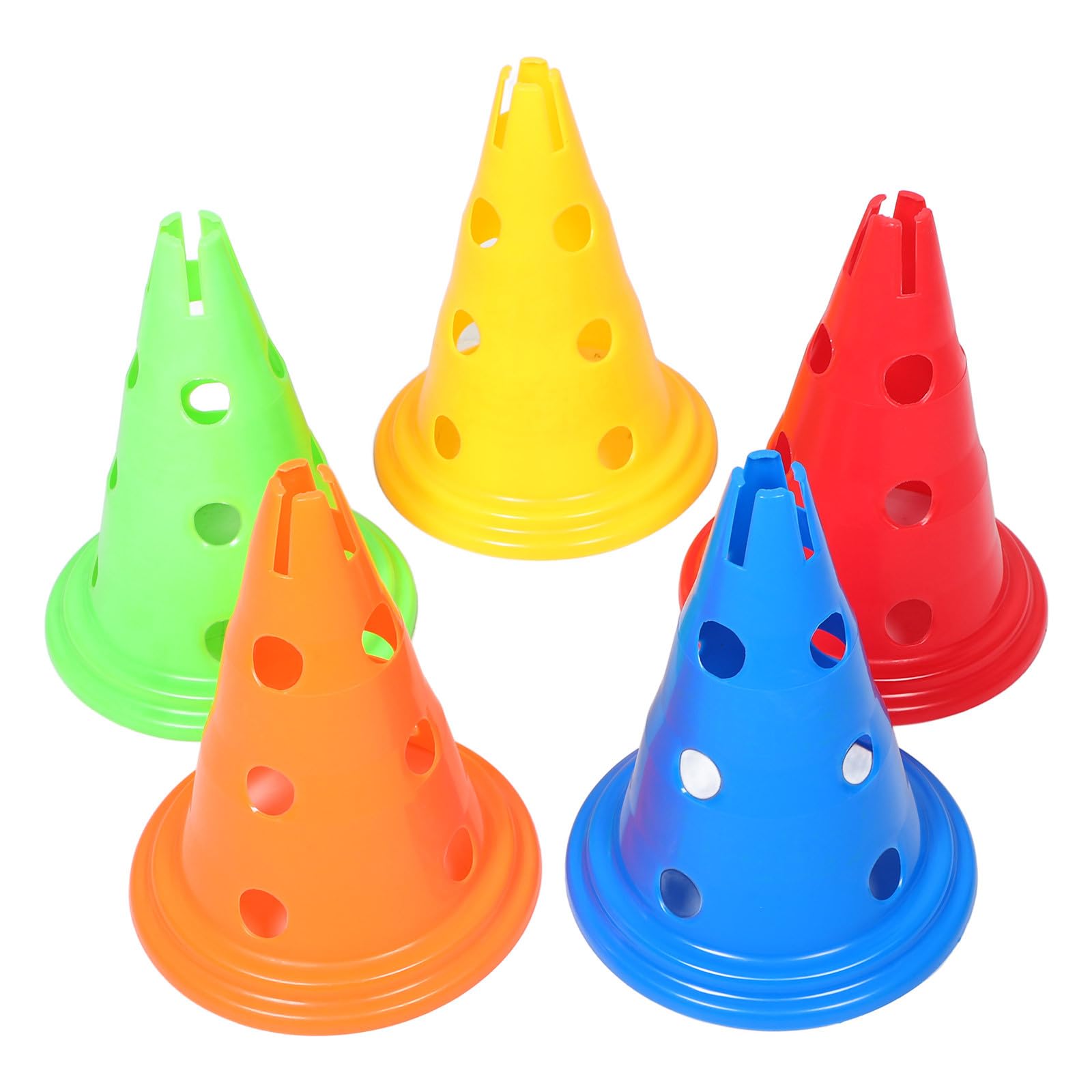 Set 5 Coni per Allenamento Sportivo 30 Cm Base Forata Coni di Agilità per Calcio e Basket per Esercizi Indoor e Outdoor Accessori per Allenamento Scuole e Centri Sportivi