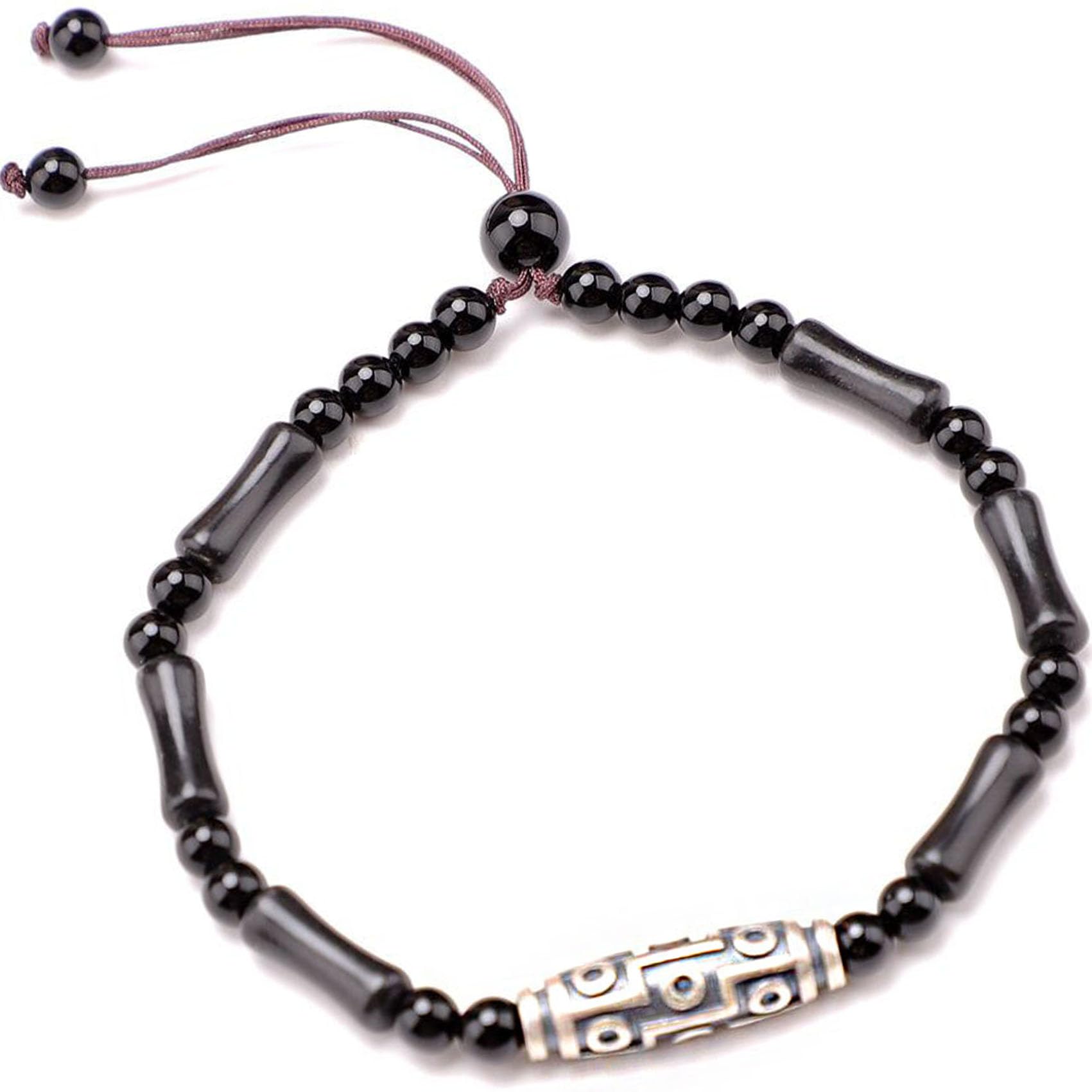 YNIYUJKL Lucky Bracelets,Stretch Bracelets For Womenfeng Shui Bracelet Black Natural Stones Bracelet Dzi Amulet Silver Charm Bracelet Adjustable Good Luck Crystal Bracelet
