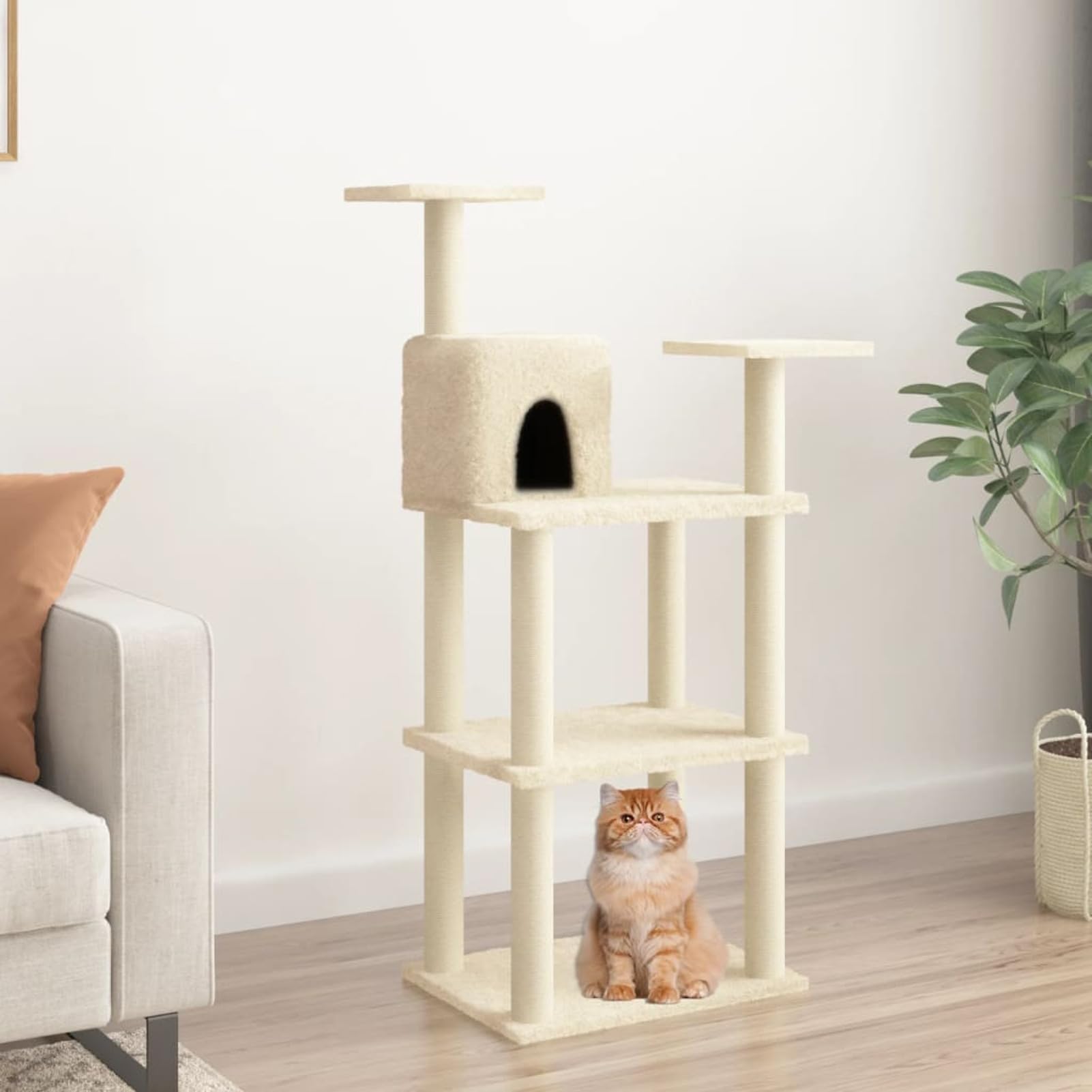 LAPOOH Rascador para Gatos con Postes de sisal, Arbol para Gatos, Gatos Accesorios, Arranhador para Gatos, Arbol Rascador Gatos, Crema 119 cm