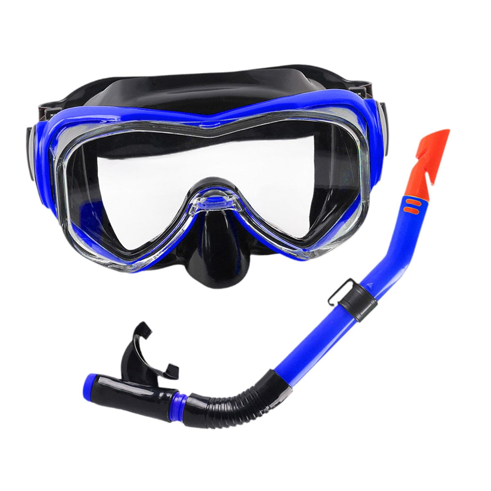 Yunmeryker Snorkel And Goggles, Ergonomic Silicone PC Diving Set, Adjustable Leak-, Suitable for Men And Women, Snorkeling, Swimming, Underwater, Blue Black